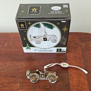 NWT Glass Baron Army Jeep Ornament